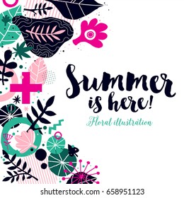 Summer background template with abstract and floral elements. Useful for advertising and invitations.