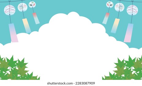 Summer Background Template of Blue Sky with Clouds and Various Wind Chimes