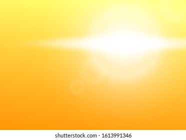 Summer background template with sunlight beams glowing and blurred effect realistic vector illustration. Sun rays shining element on yellow backdrop layout.