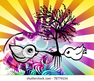 summer background for text birds and tree