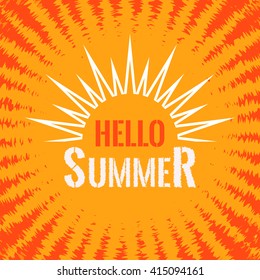 Summer background with text. Orange sunburst summer holiday background. Vector summer  design element