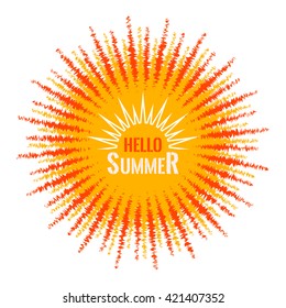 Summer background with text. Orange sunburst summer holiday background. Vector summer  design element
