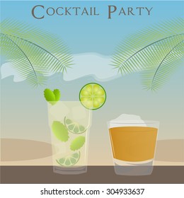 Summer background with text and a pair of cocktails. Vector illustration