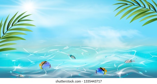 Summer background. Texture of water surface. Overhead view. Vector illustration. Hello summer