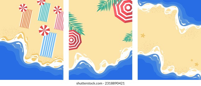 Summer background, Three set of vector illustrations on the beach hand drawings for a poster, banner and card