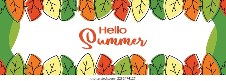 summer background, trendy design with leaf ornament. Template for banner, web, greeting card, presentation.