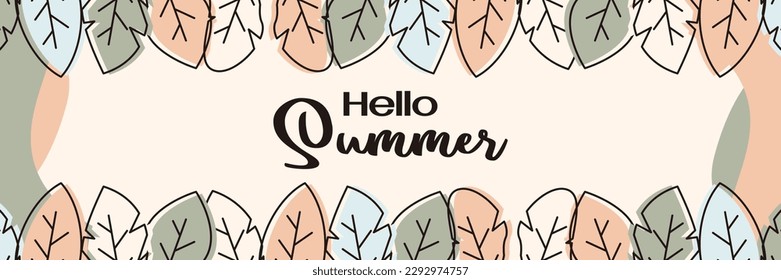 summer background, trendy design with leaf ornament. Template for banner, web, greeting card, presentation.