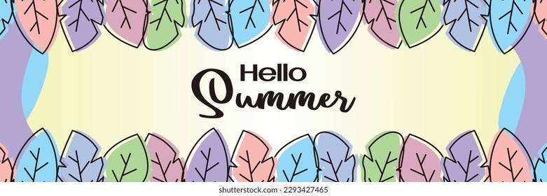 summer background, trendy design with leaf ornament. Template for banner, web, greeting card, presentation.