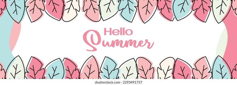 summer background, trendy design with leaf ornament. Template for banner, web, greeting card, presentation.