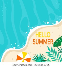 Summer background with tropical beach and swimming pool