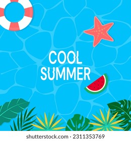 Summer background with tropical beach and swimming pool