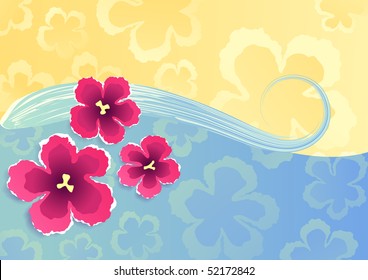 Fondo de verano con flores tropicales, ilustración vectorial