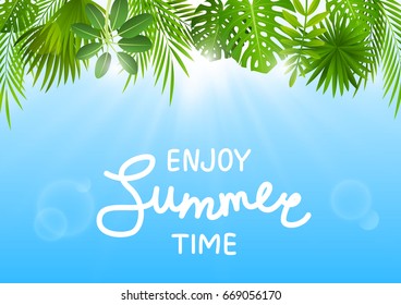 Summer background with tropical leaves