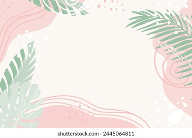 Summer background with tropical leaves. Tropical colorful summer background template for banner, menu, invitation. Summer background with tropical vibes. Vector illustration