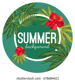 Summer background with tropical leaves and flower vector