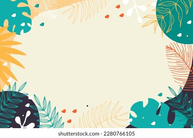 Summer background with tropical leaves. Frame from exotic leaves.