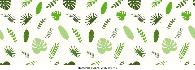Summer background with tropical leaves. Seamless pattern. Vector illustration