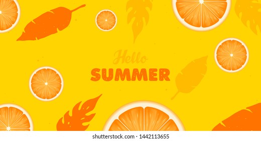 Summer Background Tropical Leaves Sliced Orange Stock Vector (Royalty ...