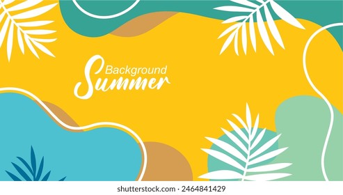 Summer background with tropical leaves. Vector illustration in trendy flat style.