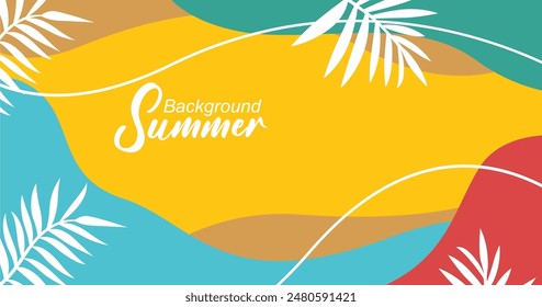 Summer background with tropical leaves. Vector illustration in trendy flat style.