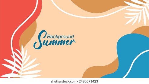 Fondo de verano con hojas tropicales. Ilustración vectorial en estilo plano de moda.