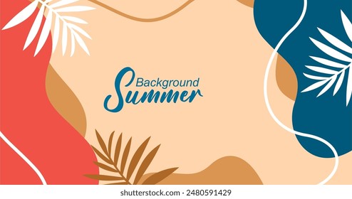 Summer background with tropical leaves. Vector illustration in trendy flat style.