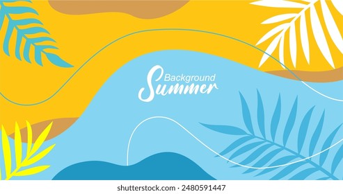 Fondo de verano con hojas tropicales. Ilustración vectorial en estilo plano de moda.