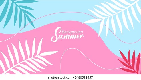 Fondo de verano con hojas tropicales. Ilustración vectorial en estilo plano de moda.