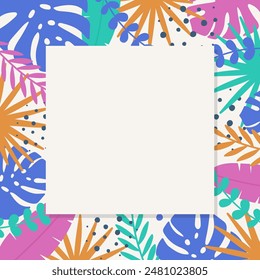 Summer background with tropical leaves. Vector illustration