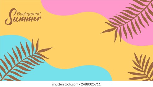 Summer background with tropical leaves. Vector illustration in trendy flat style.
