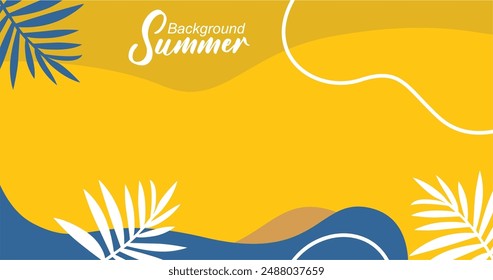 Summer background with tropical leaves. Vector illustration in trendy flat style.