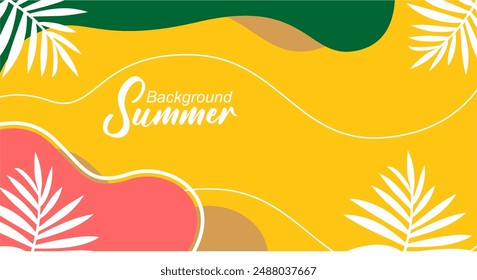 Summer background with tropical leaves. Vector illustration in trendy flat style.