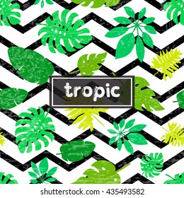 Summer background with tropical leaves. Vector template for invitation, card, poster, cover, packaging design.