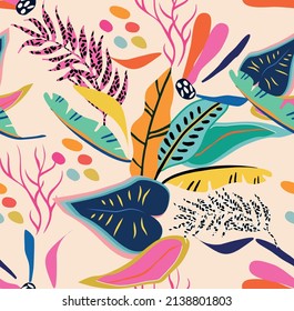 summer background  with tropical leaves , vintage seamless pattern