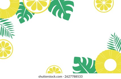 Fundo de verão com folhas de palmeira tropical e limões. Ilustração vetorial.