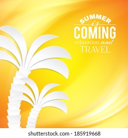 Summer background and tropical palm. Vector illustration, contains transparencies, gradients and effects.