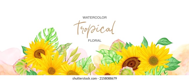 Summer background with tropical plant and flower