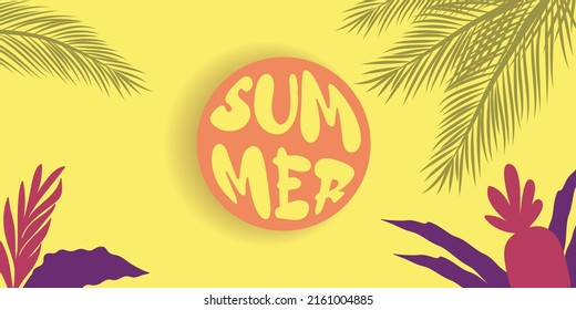 Summer background with tropical plant silhouettes and typography.