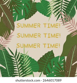 Summer background with tropical plants decoration. Perfect for greeting card, summer event and social media post.