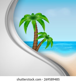 Summer background. Tropical sea and beach. Palm tree. EPS10 vector