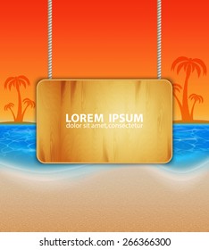 Summer background. Tropical sunset, sea and beach. EPS10 vector