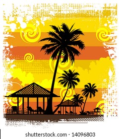 Summer background, tropical sun-splash with palm trees so you can add your own images (vector)