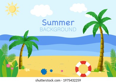 Summer background. Tropics. Palm trees, beach. Sunshine. Vacation. Vector graphics
