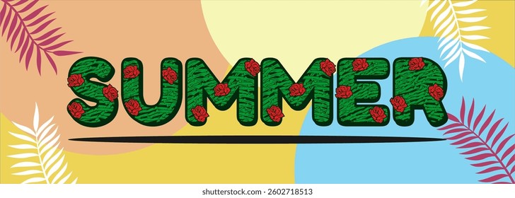 Summer background typography. Vector illustration in trendy flat style.