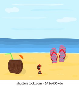 Summer background. Vacation and travel concept with beach things. Vector illustration.