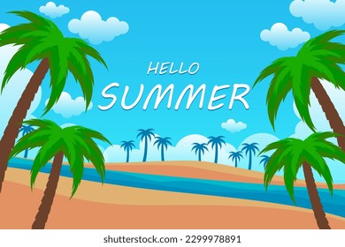 Summer background vector design with tropical leaves