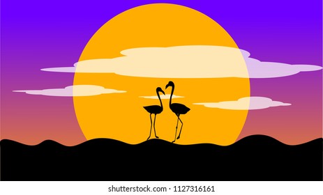 Summer background, vector illustration of beach, evening at sunset