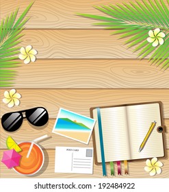 Summer background vector on wooden Plank Texture