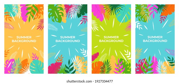 Summer background Vector summer plant design for social media stories. Summer background in flat style