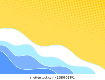 Summer background vector. Yellow sand and blue sea. Flat design style.